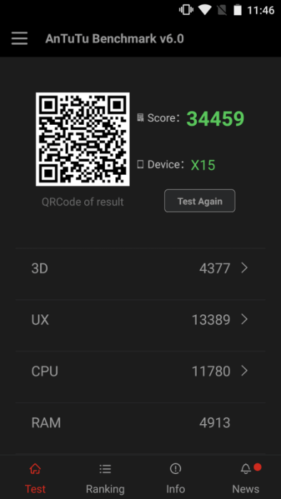 Teste de benchmark Cubot X15 AnTuTu