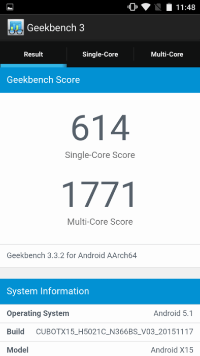 Cubot X15 Geekbench 3