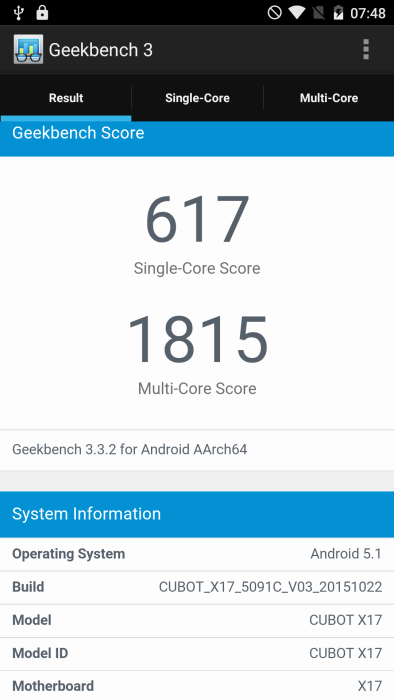 Geekbench3 resultat