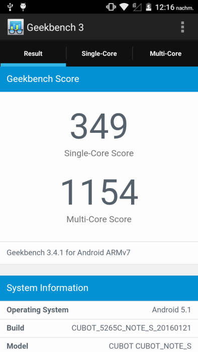 Geekbench benchmark test