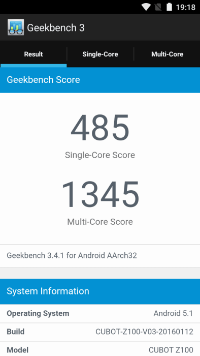 Teste de benchmark do Geekbench