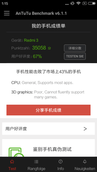 Xiaomi Redmi 3 AnTuTu Karşılaştırması