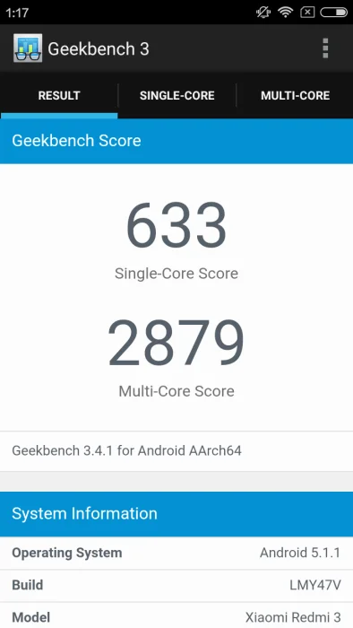 Xiaomi Redmi 3 Geekbench