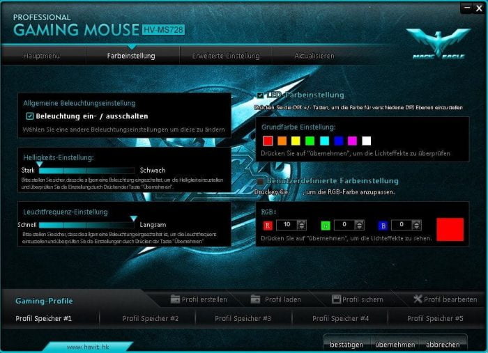 Couleurs du pilote du logiciel Havit Gaming Mouse