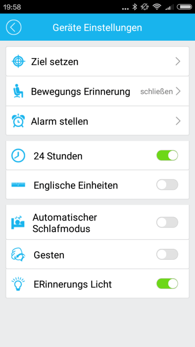 Zeroner-app-instellingen