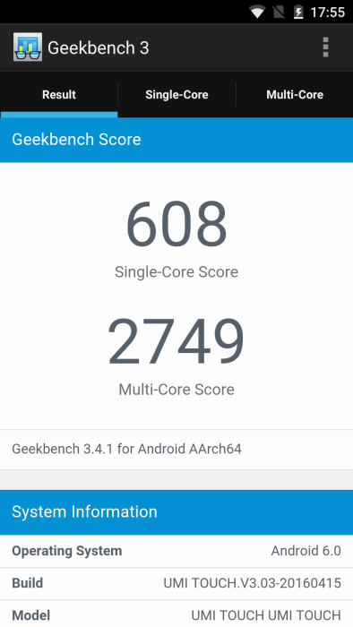 Benchmark Geekbench UMi Touch