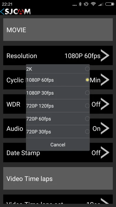 Ajustes de la aplicación SJCAM HD M20