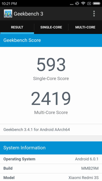 Xiaomi Redmi 3S Geekbench 3