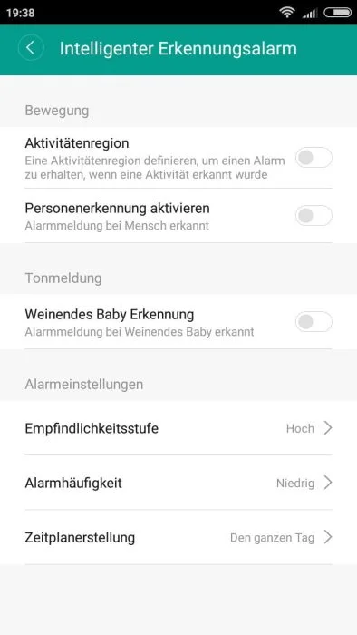 Alarma de detección de Yi Home App