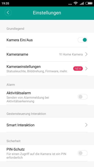 Yi Home App Opções de Configurações (1)