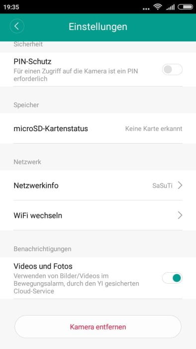 Yi Home App Einstellungsmöglichkeiten (2)