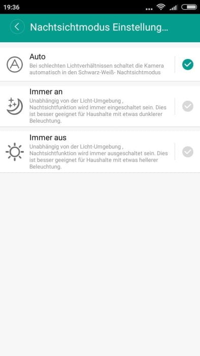 Tag und Nacht Wechsel der Yi Home App