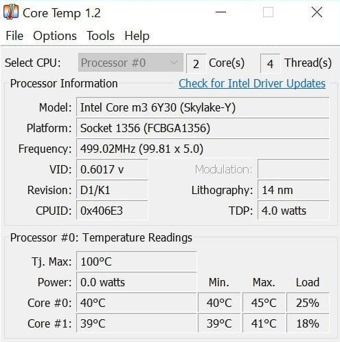 Core Temp Idle Temperatur