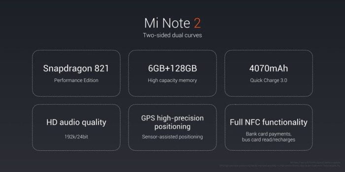 Xiaomi Mi Poznámka 2 specifikace