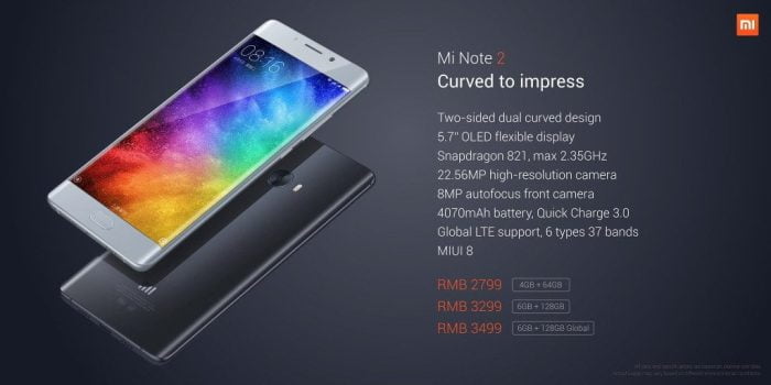 Xiaomi Mi Note 2 prices and models