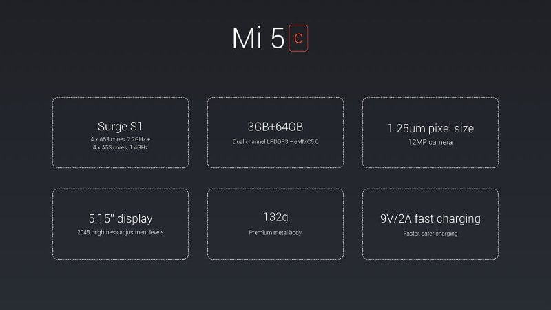 Xiaomi Mi5C specifikationer