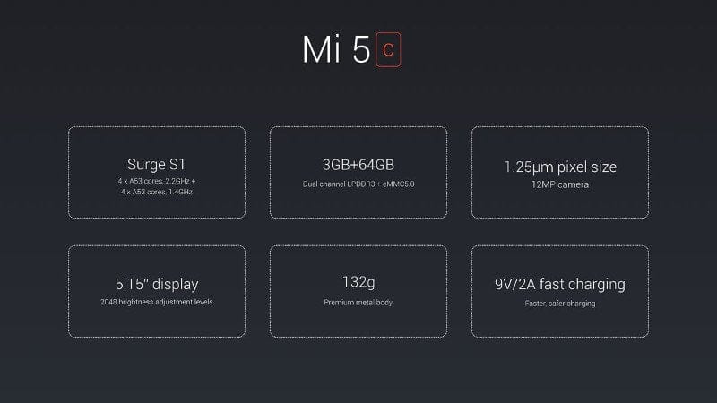 Xiaomi Mi5C spesifikasjoner