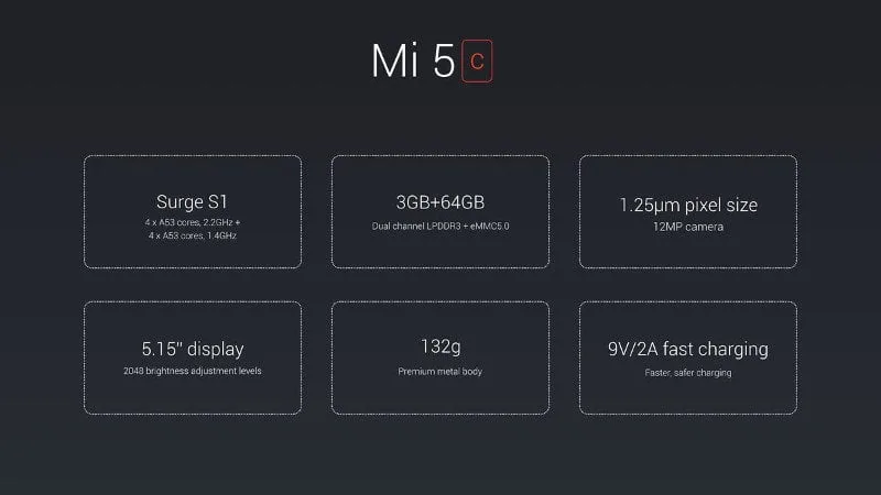 Xiaomi Mi5C Spezifikationen