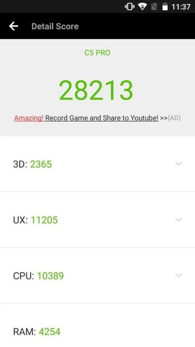 Resultado AnTuTu con el Oukitel C5 Pro
