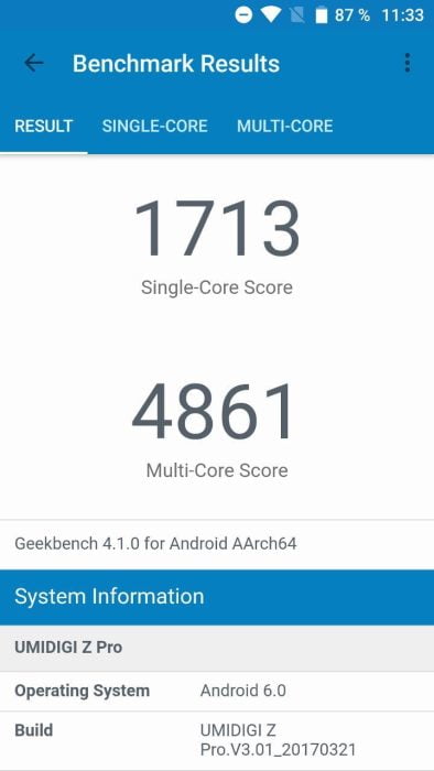 UMIDIGI Z Geekbench