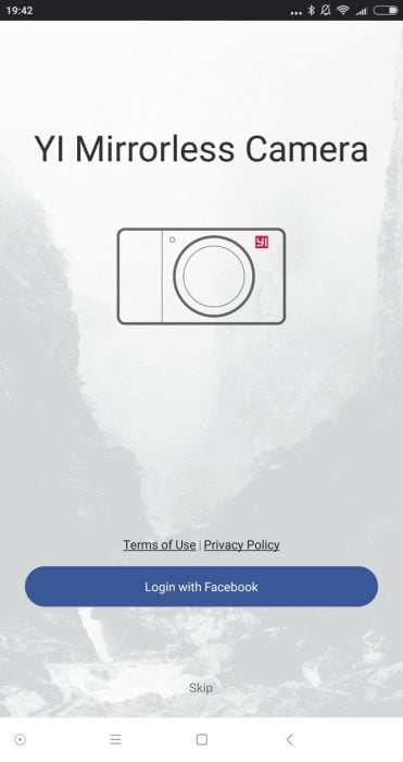 Tela inicial do Yi Mirrorless App