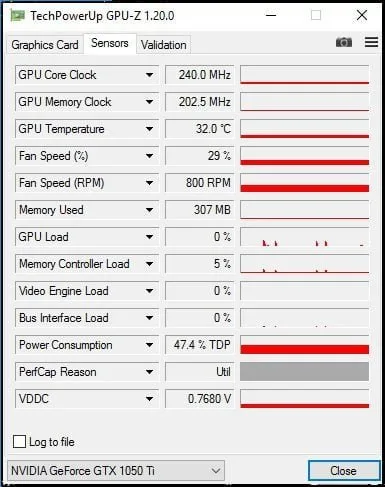 GPU-Z nečinný