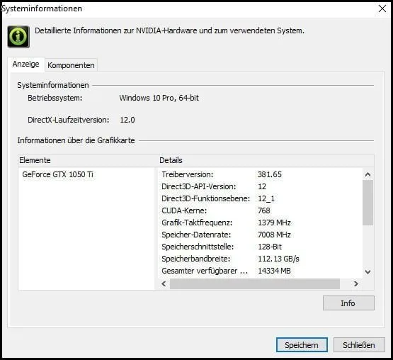 Nvidia Systeminformationen