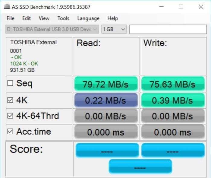 AS SSD Benchmark Ekstern USB 3.0