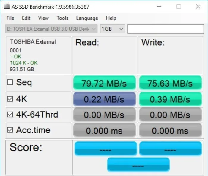 AS SSD Benchmark External USB 3.0