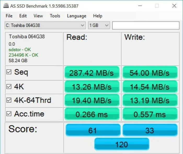 AS SSD Benchmark Internal eMMC
