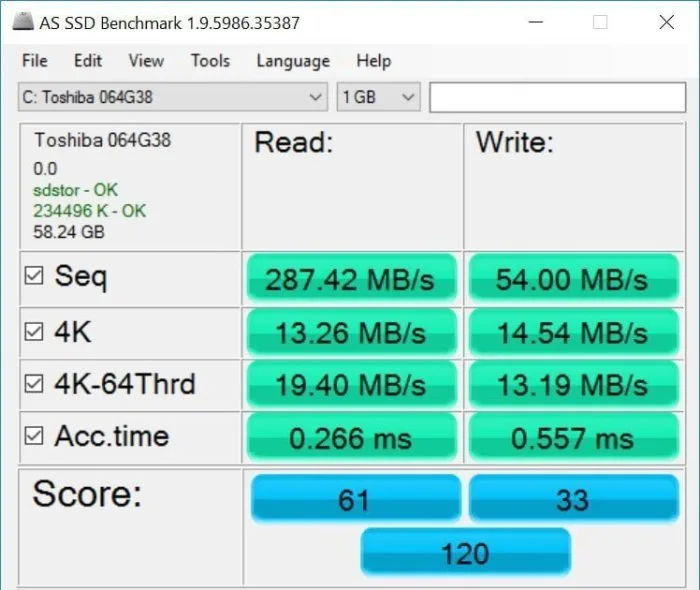 AS SSD Benchmark Internal eMMC