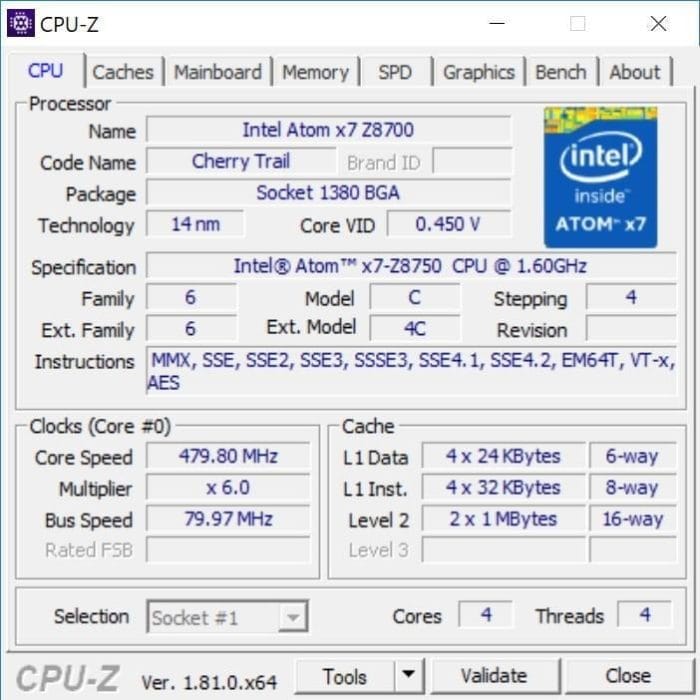 Informações do sistema CPU-Z