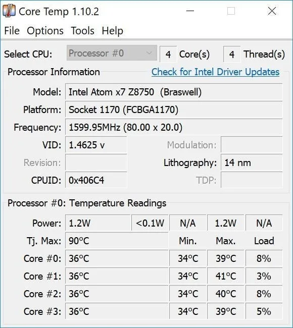 Temperature in idle