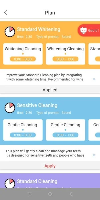 Aplicación Oclean - Perfiles de limpieza (2)