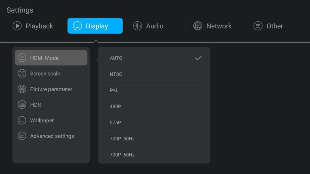 Display settings