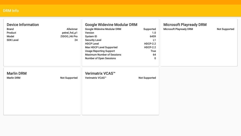 ZIDOO H6 Pro DRM Information