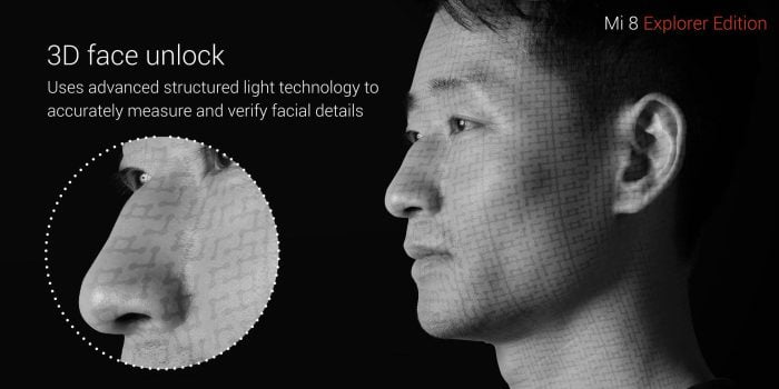 Identifikátor tváře 3D identifikuje Xiaomi Mi8 Explorer Edition