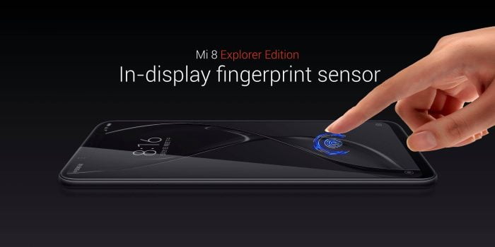 The integrated Xiaomi Mi8 Explorer Edition fingerprint scanner