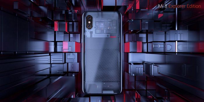 Utformningen av Xiaomi Mi8 Explorer Edition med transparent baksida