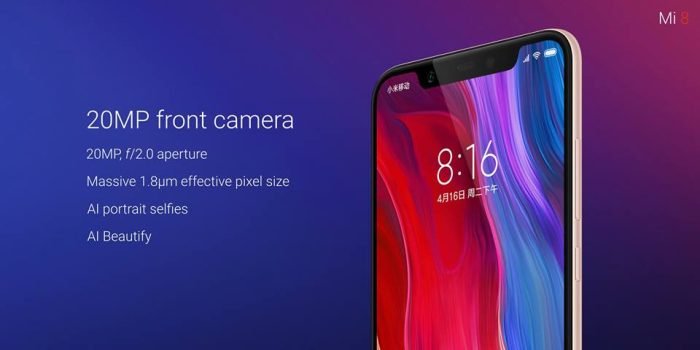 La cámara frontal megapixel 20 del Xiaomi Mi8