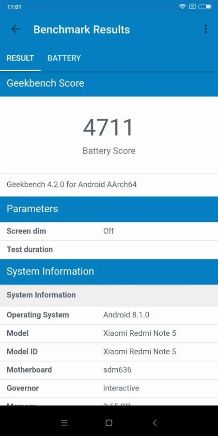 Тест батареи Geekbench для Xiaomi Redmi Примечание 5 (1)