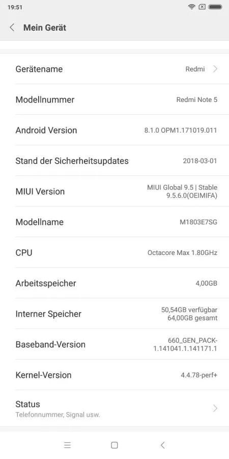 Информация о системе MIUI 9.5