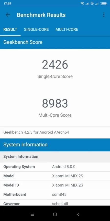 Xiaomi Mi Mix 2S - Geekbench Benchmarktest