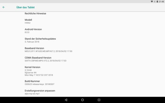 System information of the Chuwi Hi9 Air