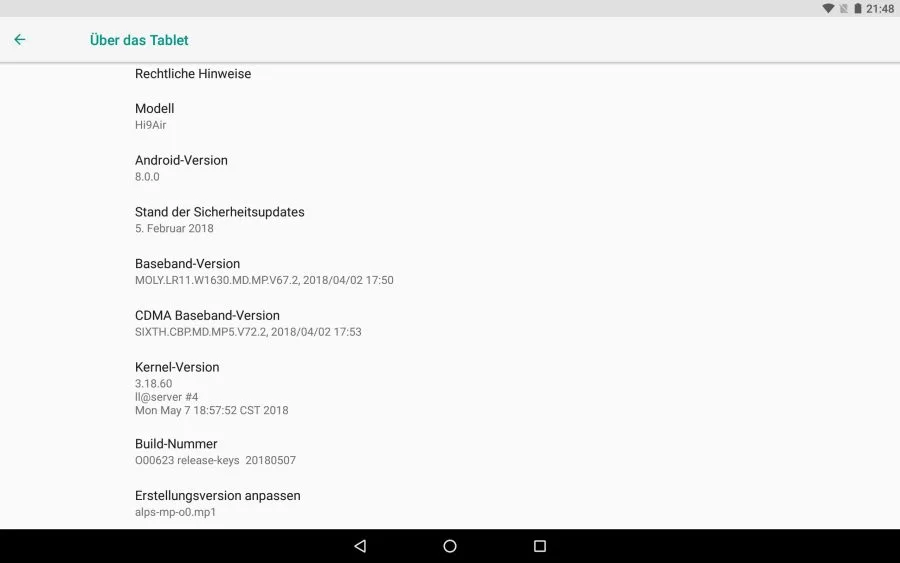 Systeminfo des Chuwi Hi9 Air