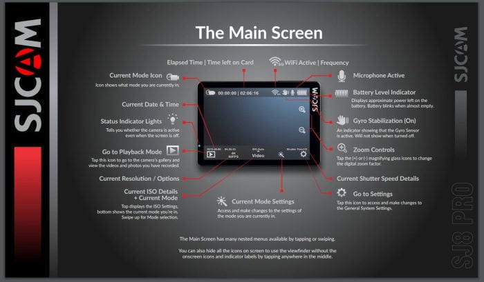 SJCAM user interface