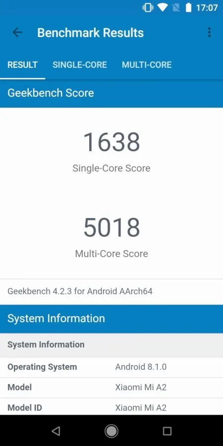 Xiaomi Mi A2 Geekbench Benchmarktest