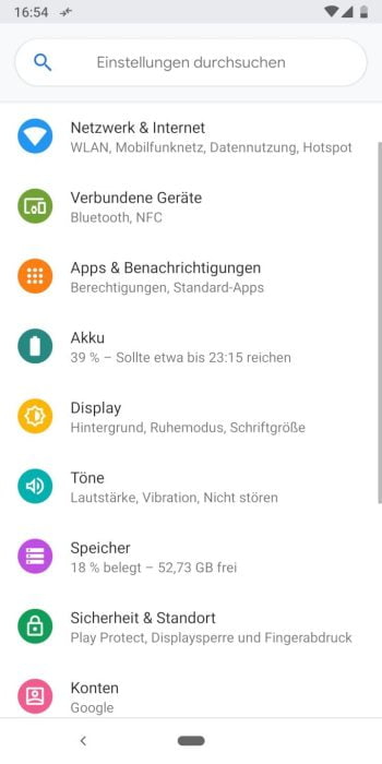 Indstillinger for Google Pixel 3