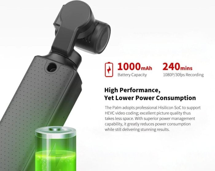 The battery with 1000 mAh capacity for up to 240 minutes recording time.