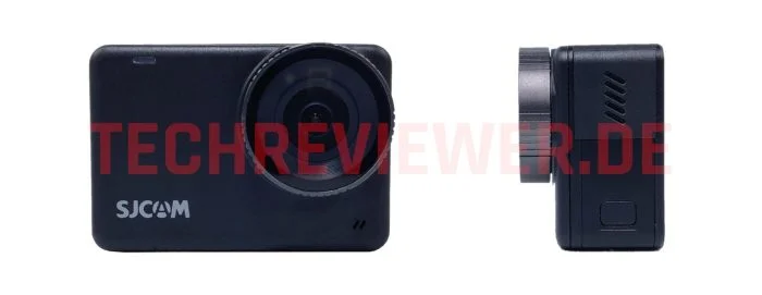 SJCAM SJ10 Pro Action Cam frontal con lente y lateral con conexión USB-C